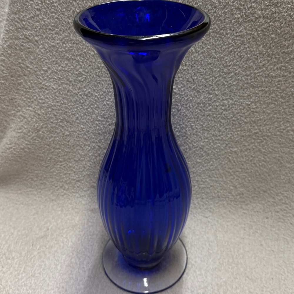 Vintage Cobalt Blue Glass Vase with  Crimped Edge